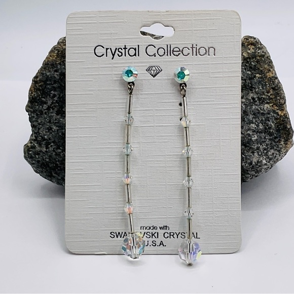 Swarovski Earrings AB Crystal Collection Drop Faceted Gem Stone Dangle Vintage - Picture 1 of 6